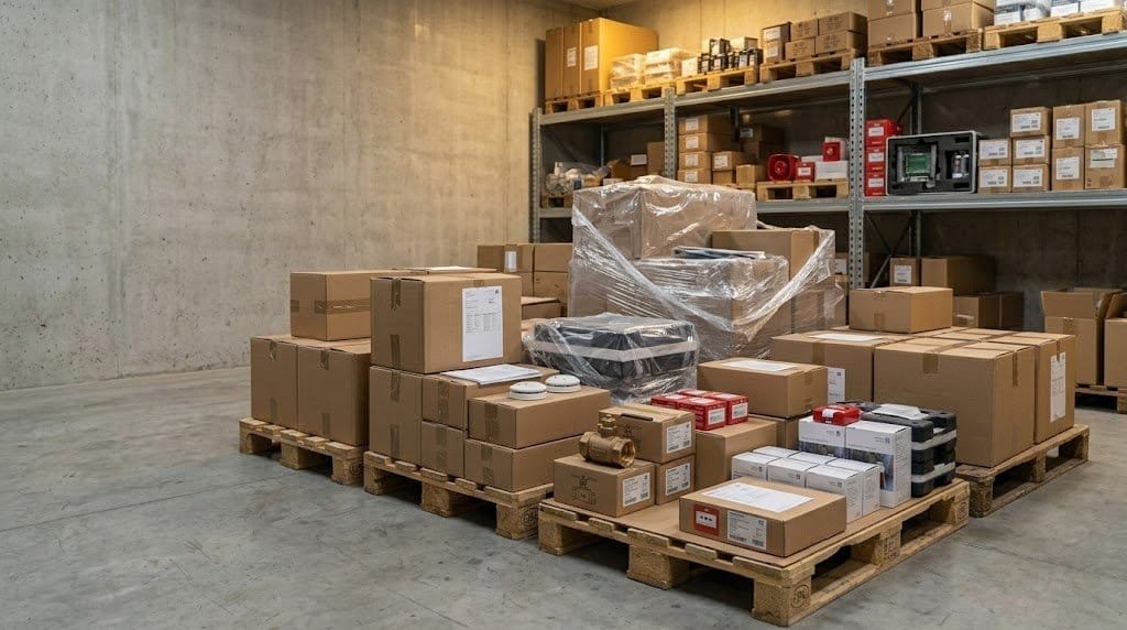 Fire protection and fire alarm project supplies prepared for delivery