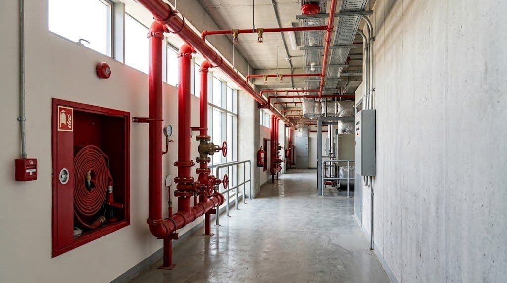 Comprehensive fire protection systems installed inside a modern facility in Saudi Arabia