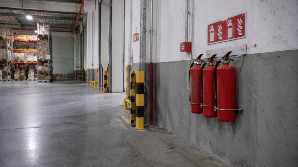 Fire extinguishers installed inside a building facility