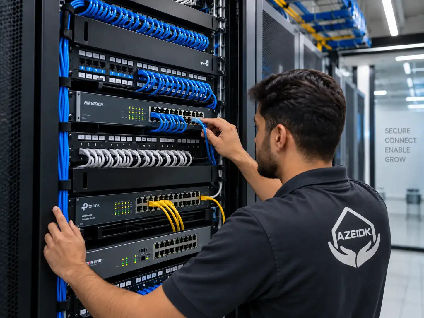 أنظمة التيار الخفيف والشبكات داخل غرفة اتصالات منظمة