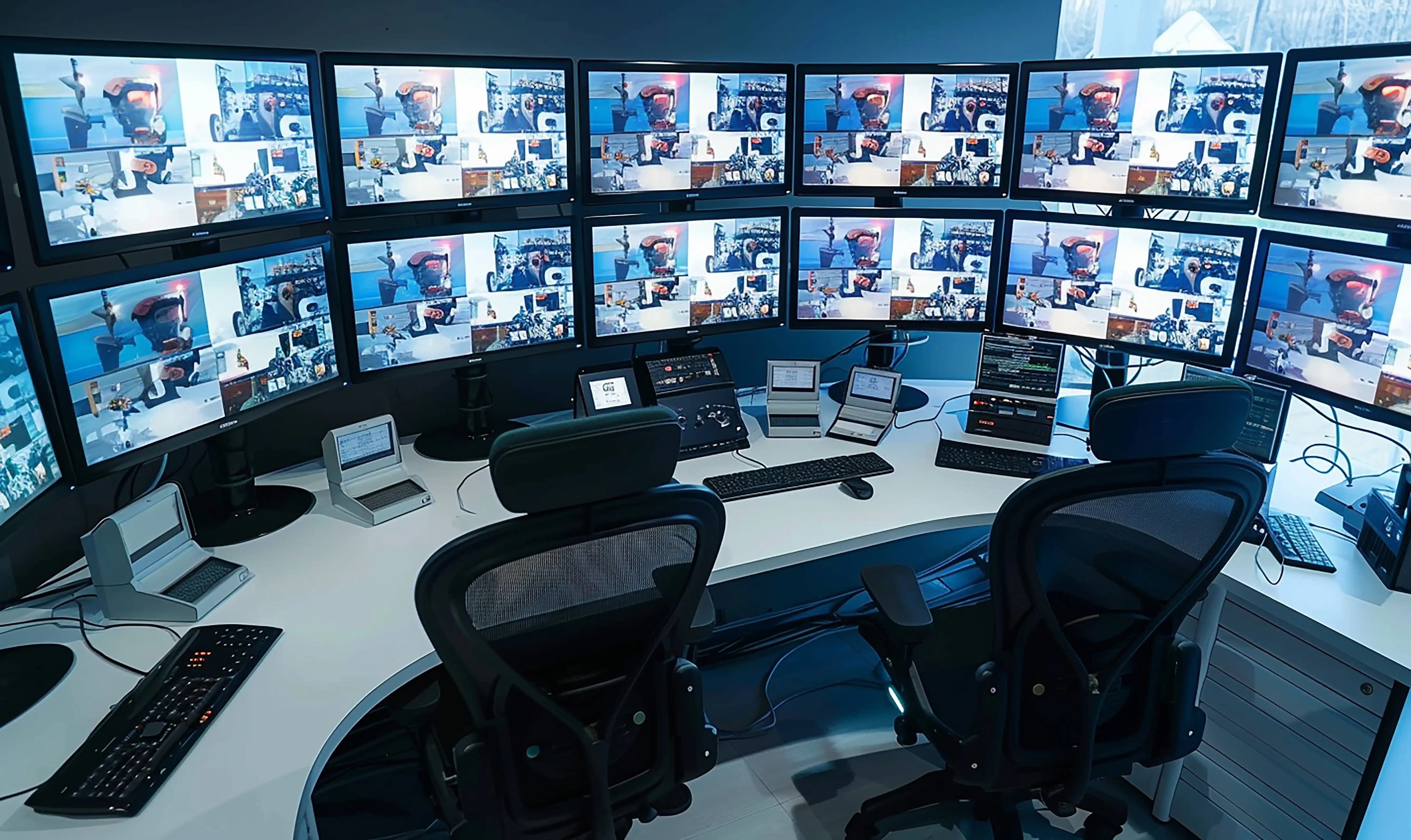 غرفة مراقبة أمنية بشاشات CCTV لمتابعة المنشآت